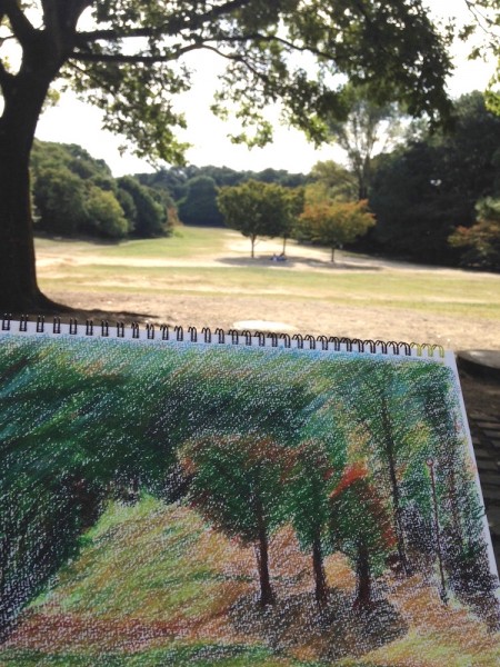 緑地公園で風景画を描いてみました（10月中旬）