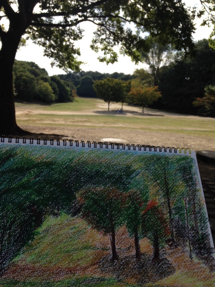 緑地公園で風景画を描いてみました（10月中旬）