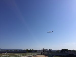 プロペラ機　着陸態勢